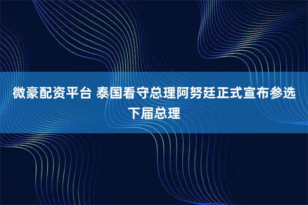 微豪配资平台 泰国看守总理阿努廷正式宣布参选下届总理